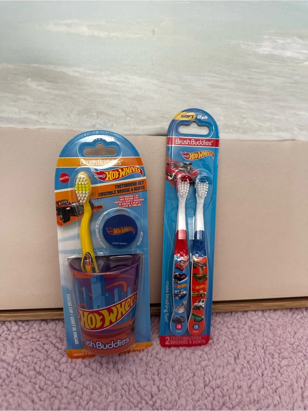 Hot Wheels Kids Toothbrush Set - Blue, Red, Yellow